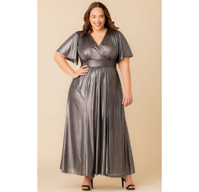 Womens Plus Size Evania Metallic Evening Gown