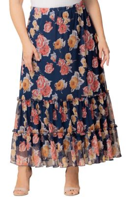 KIYONNA Women's Plus Size Isla Tiered Mesh Maxi Skirt, 2X
