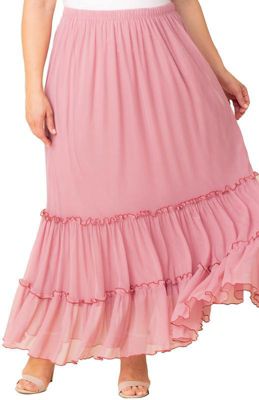 KIYONNA Women's Plus Size Isla Tiered Mesh Maxi Skirt, 1X