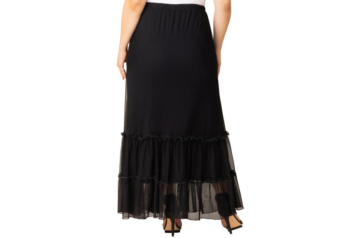 Womens Plus Size Isla Tiered Mesh Maxi Skirt
