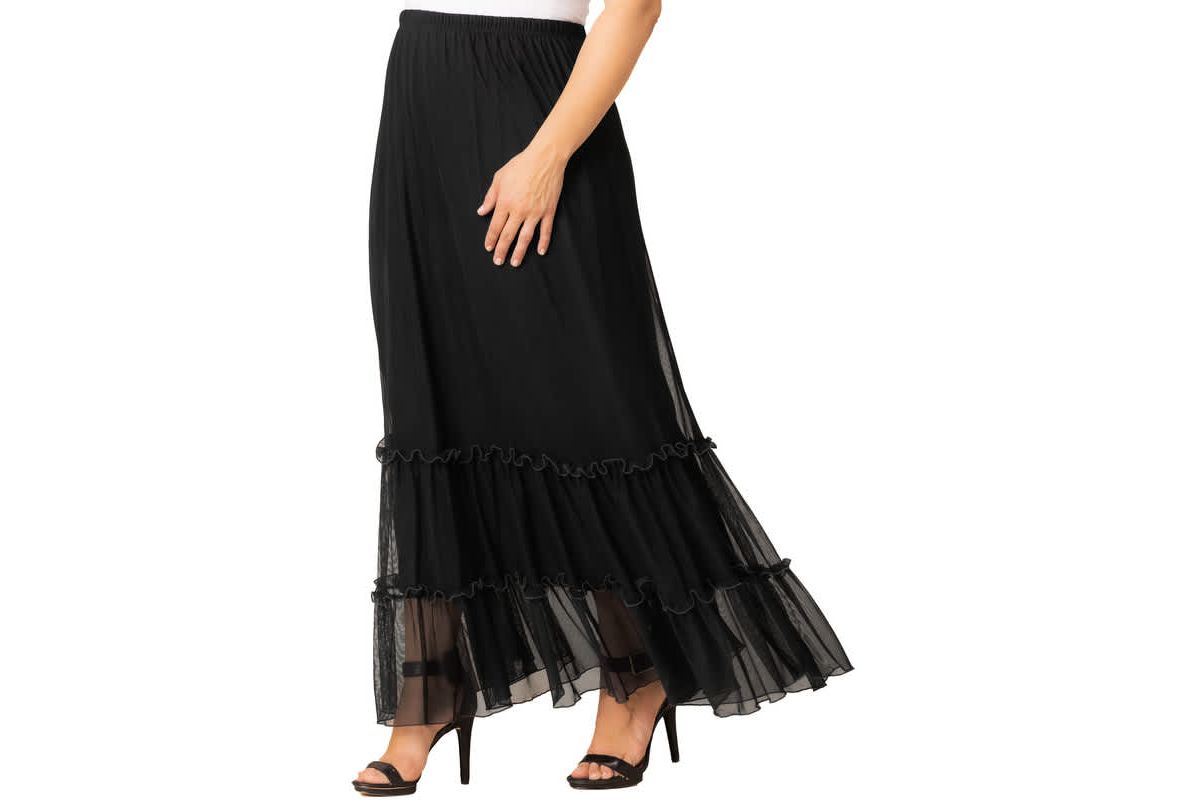 Womens Plus Size Isla Tiered Mesh Maxi Skirt