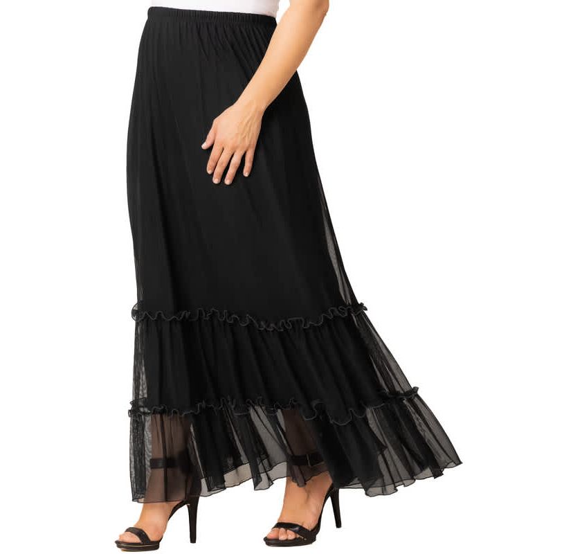 Womens Plus Size Isla Tiered Mesh Maxi Skirt