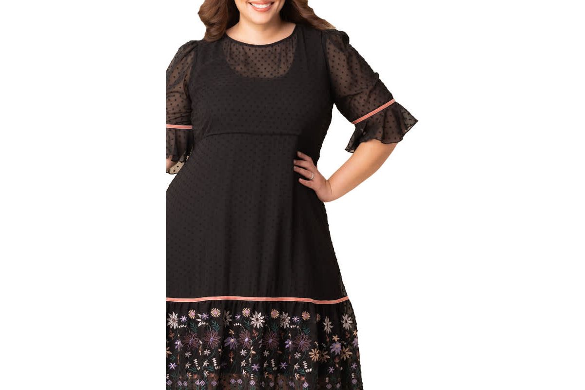 Womens Plus Size Mesmerizing Embroidered Cocktail Dress