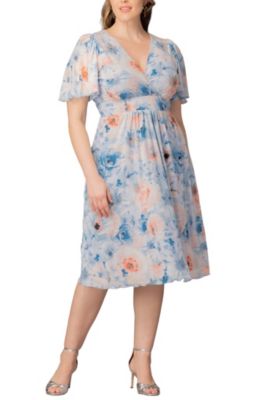 KIYONNA Women's Plus Size Margot Mesh V-Neck Cocktail Dress, Blue, 4X