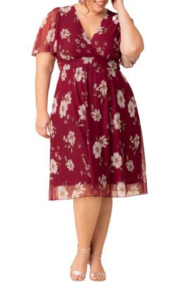 KIYONNA Women’s Plus Size Margot Mesh V-Neck Cocktail Dress, Raspberry