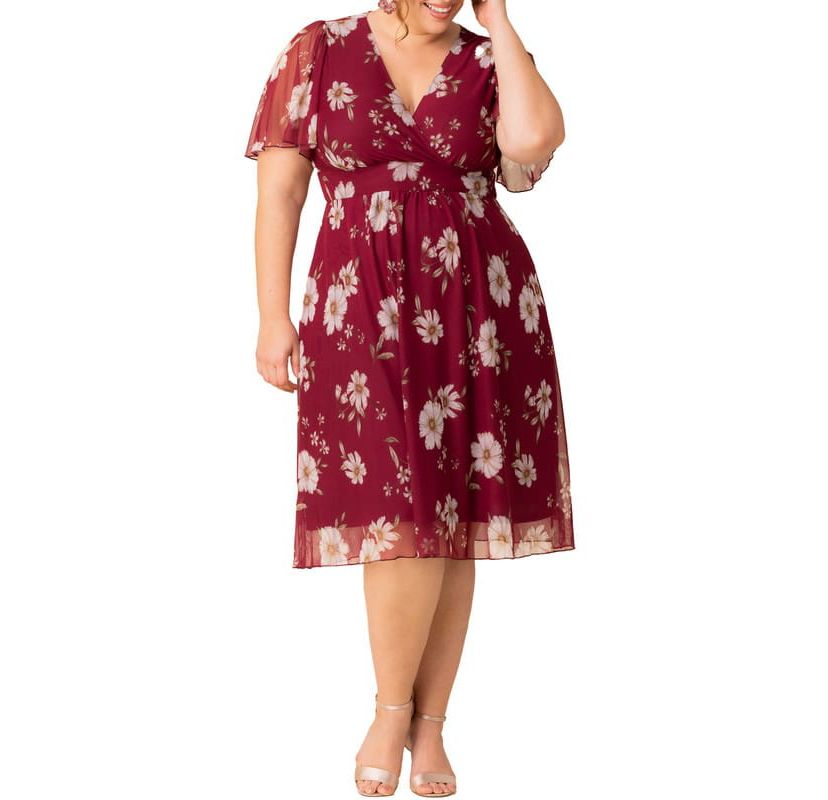 Womens Plus Size Margot Mesh V-Neck Cocktail Dress