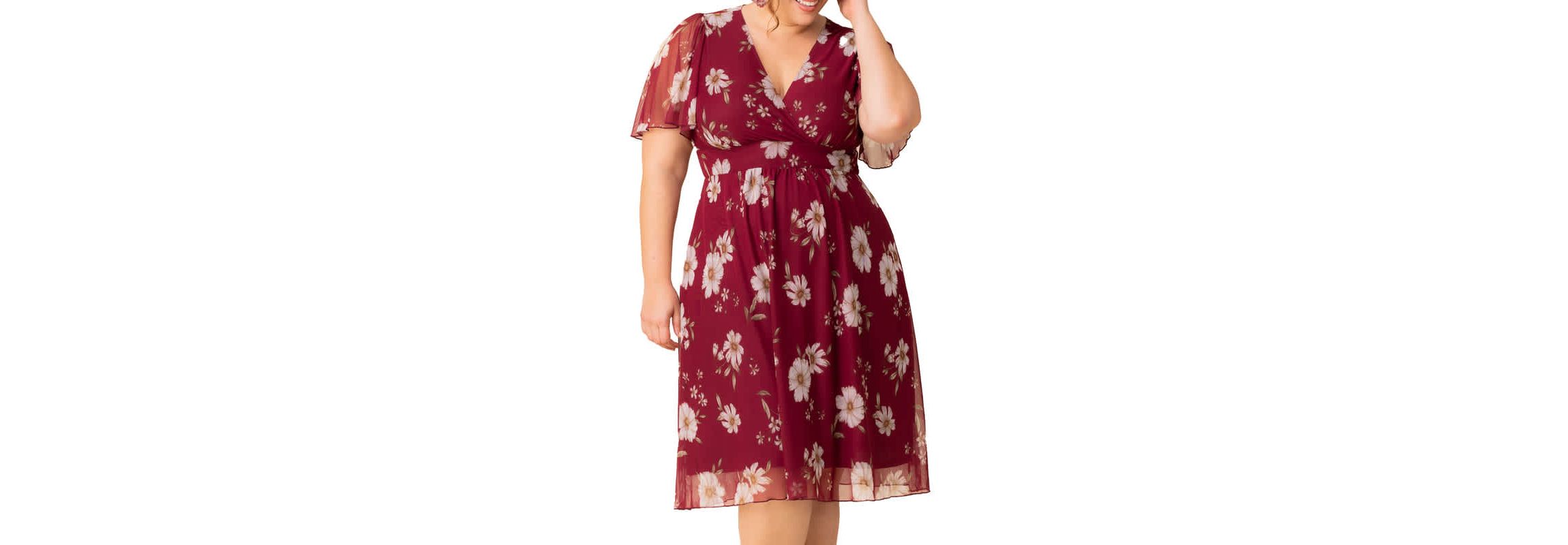 Womens Plus Size Margot Mesh V-Neck Cocktail Dress