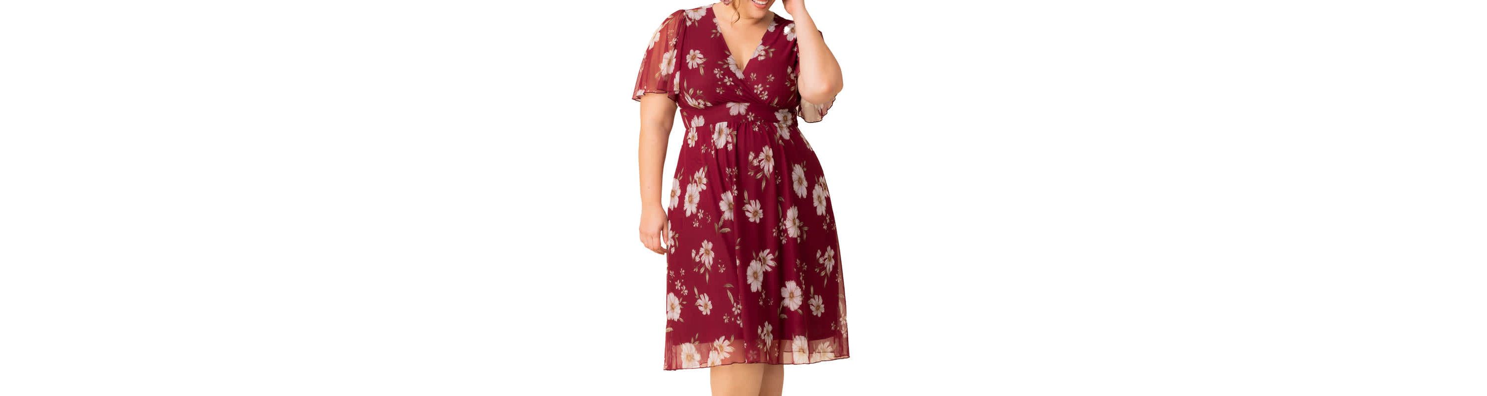 Womens Plus Size Margot Mesh V-Neck Cocktail Dress
