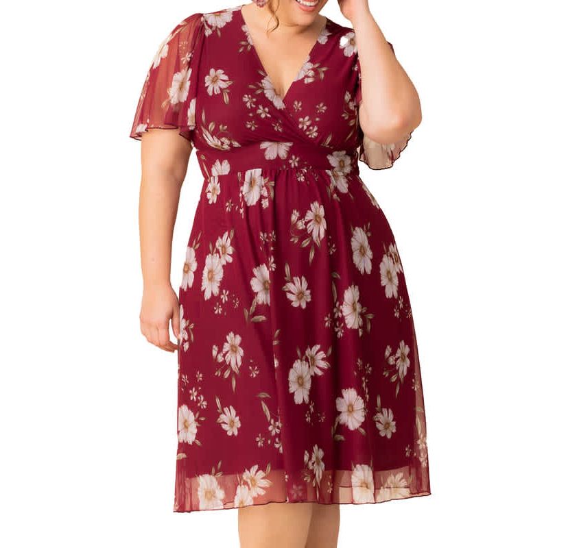Womens Plus Size Margot Mesh V-Neck Cocktail Dress