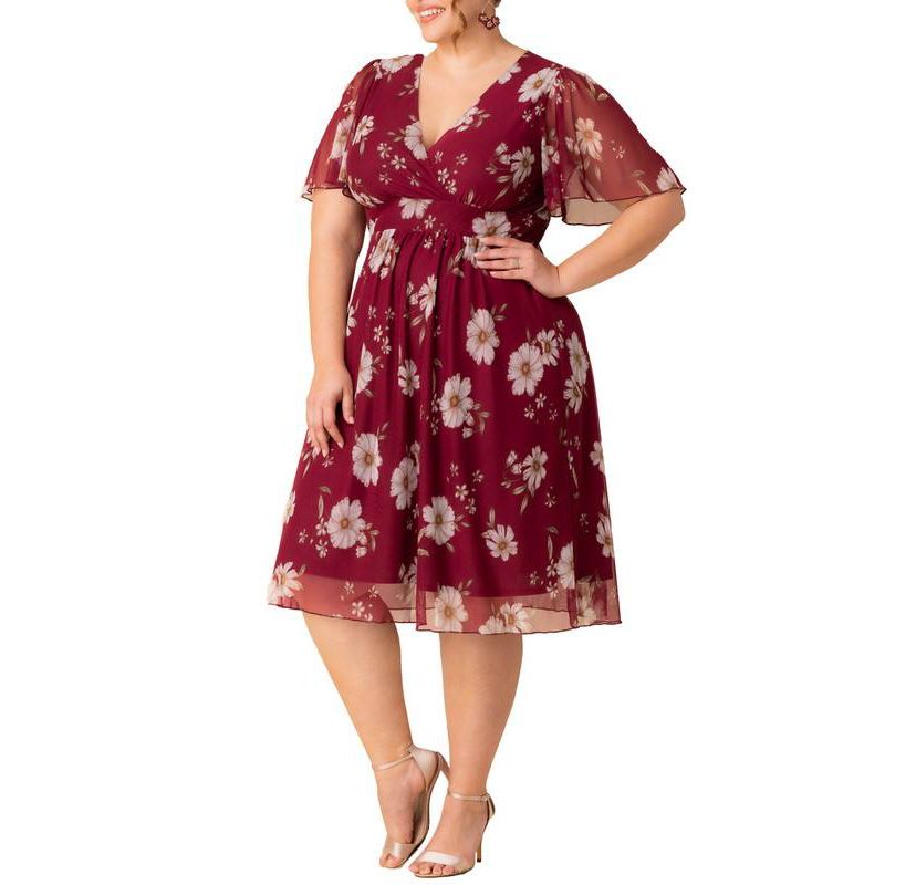 Womens Plus Size Margot Mesh V-Neck Cocktail Dress