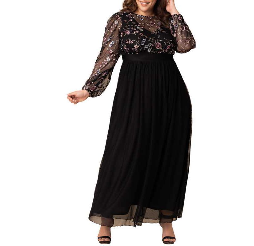 Womens Plus Size Eternal Mixed Media Evening Gown
