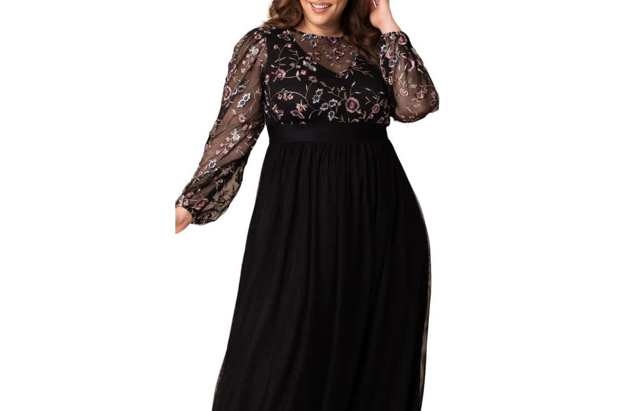 Womens Plus Size Eternal Mixed Media Evening Gown