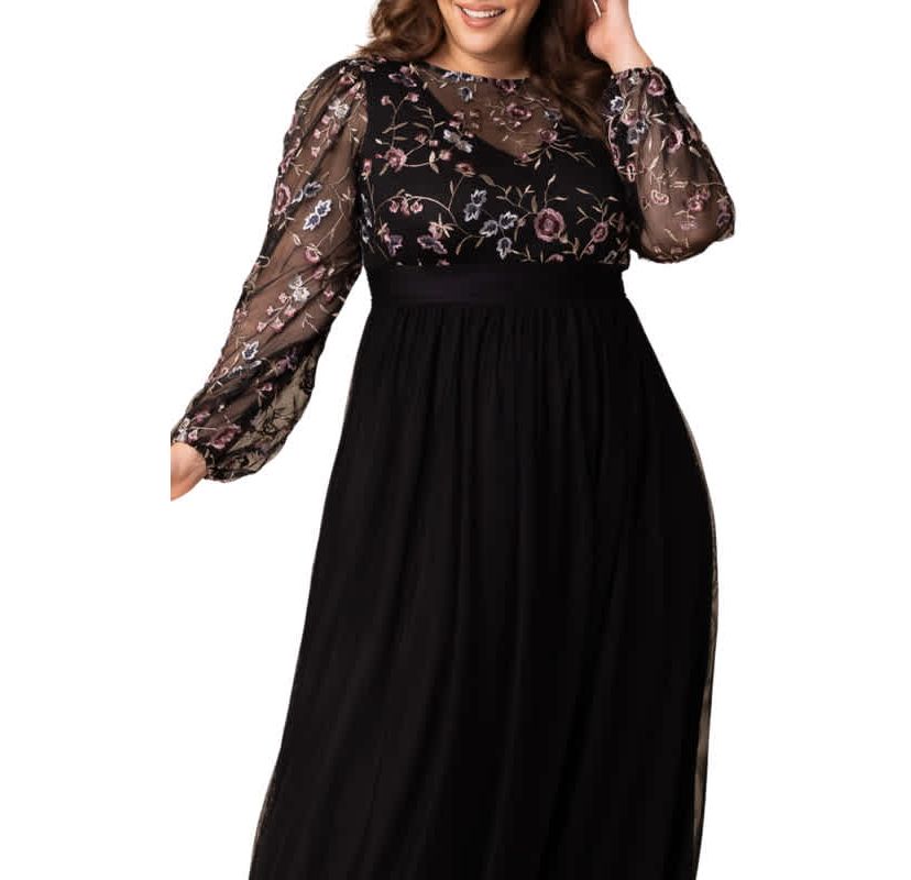 Womens Plus Size Eternal Mixed Media Evening Gown