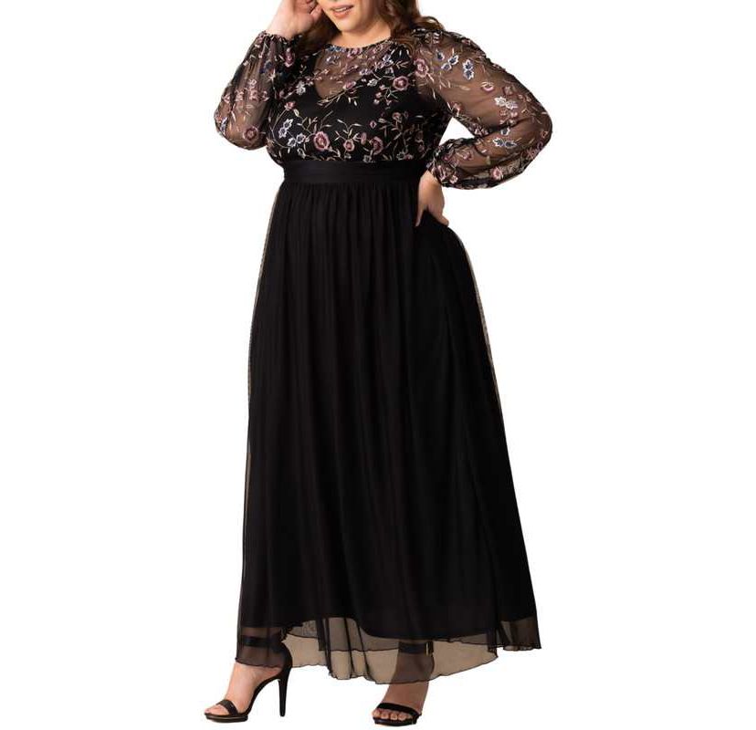 Womens Plus Size Eternal Mixed Media Evening Gown
