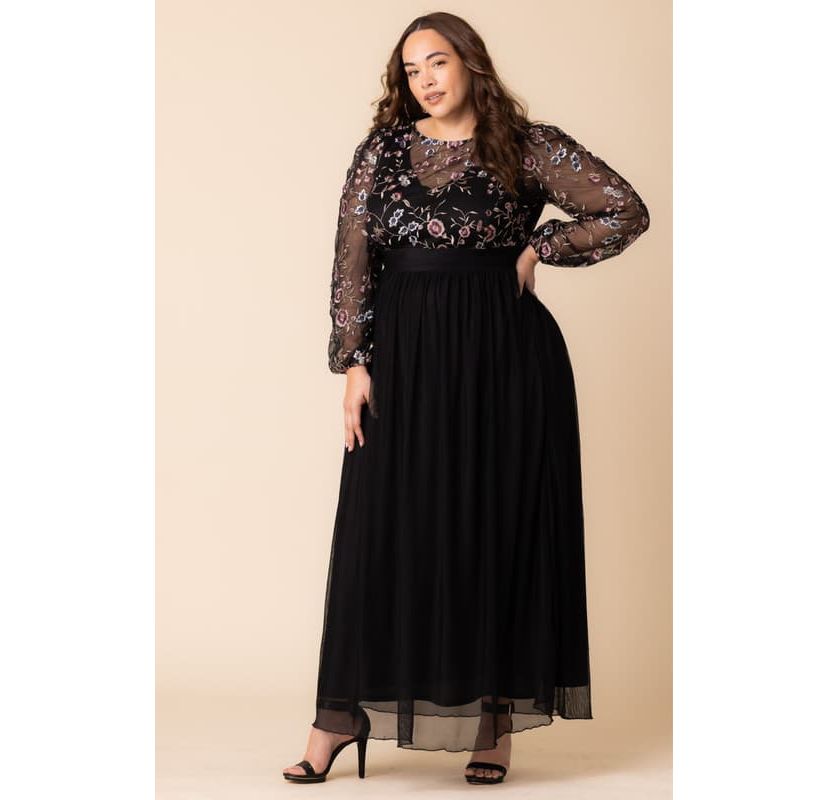 Womens Plus Size Eternal Mixed Media Evening Gown