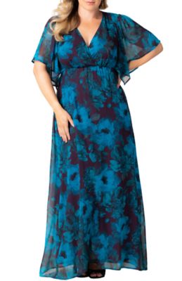 KIYONNA Women's Plus Size Carmella Chiffon Evening Gown, Teal, 5X