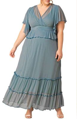 KIYONNA Women's Plus Size Graceful Tiered Mesh Gown