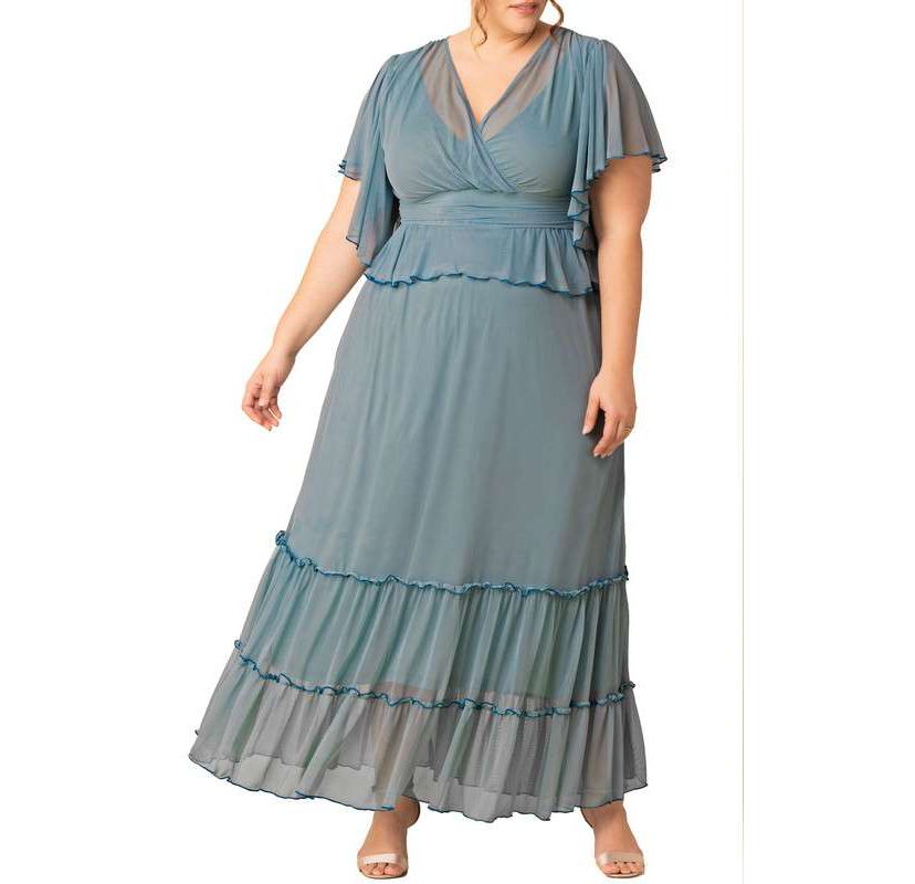 Womens Plus Size Graceful Tiered Mesh Gown