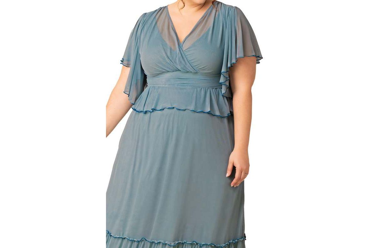 Womens Plus Size Graceful Tiered Mesh Gown