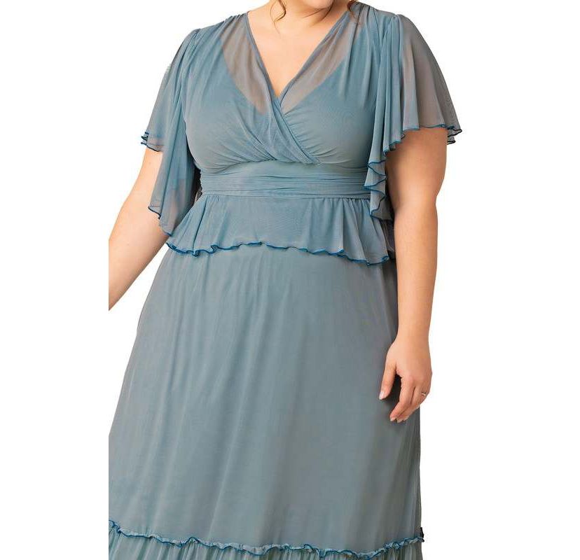 Womens Plus Size Graceful Tiered Mesh Gown