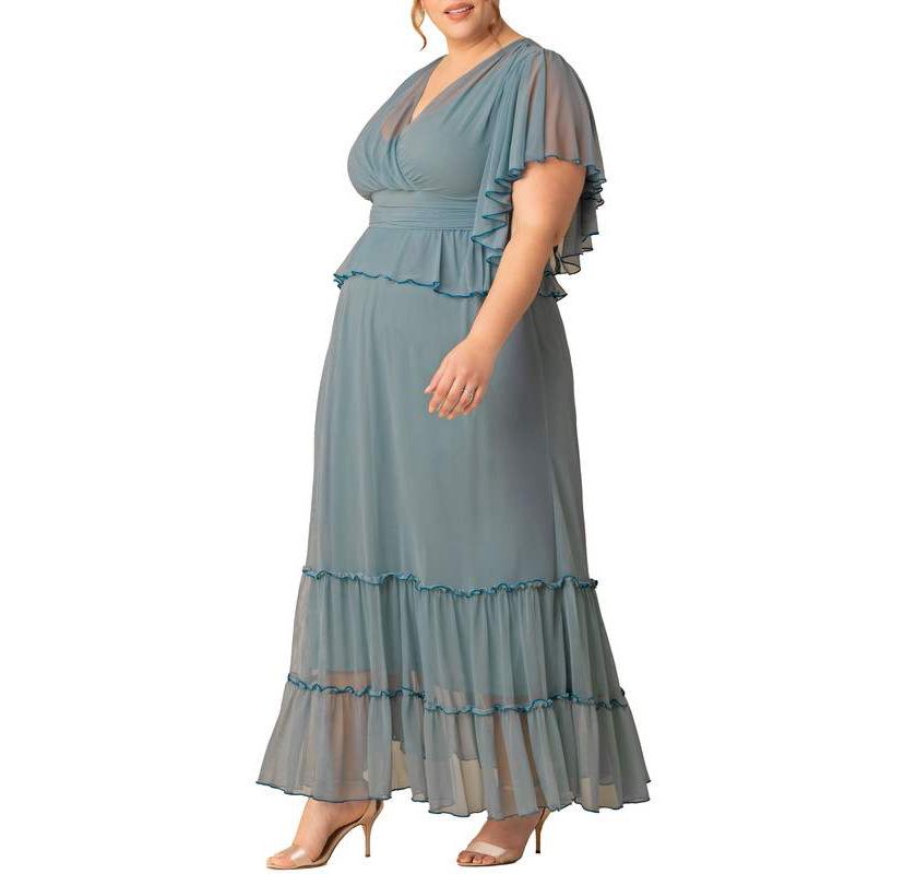 Womens Plus Size Graceful Tiered Mesh Gown