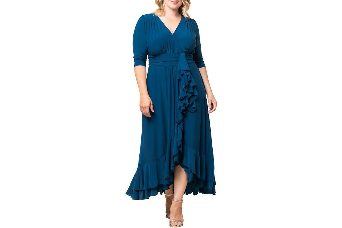 Womens Plus Size Veronica Ruffle Evening Gown