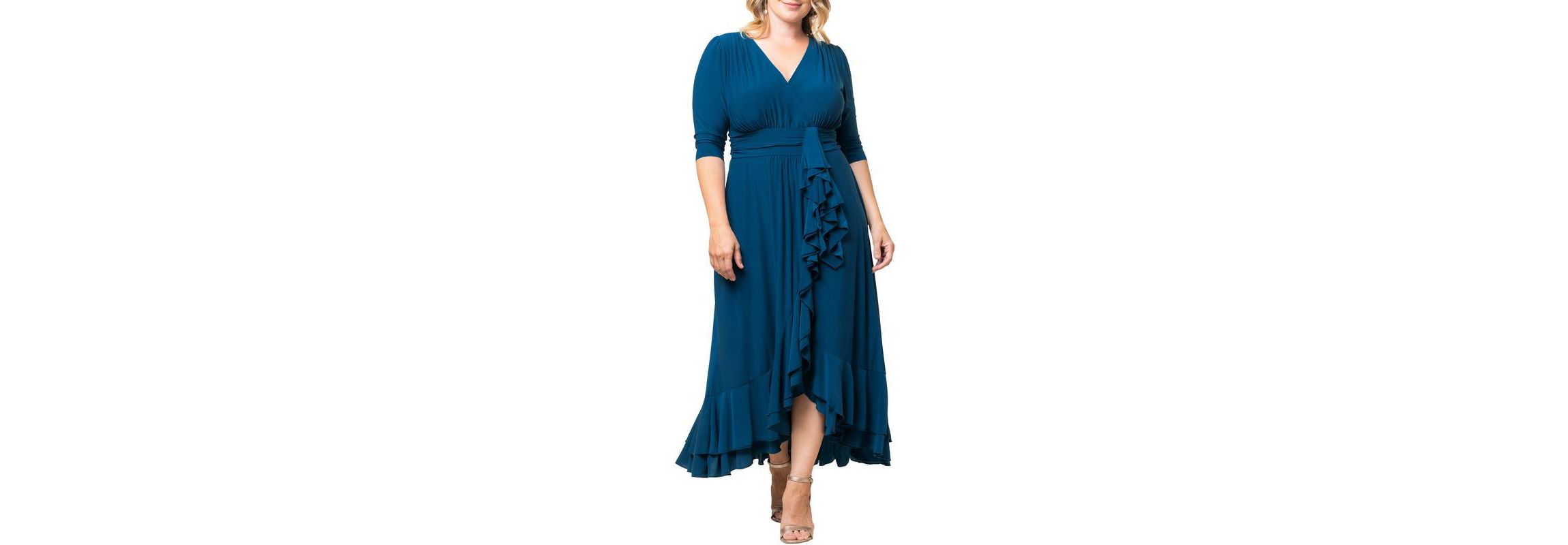 Womens Plus Size Veronica Ruffle Evening Gown