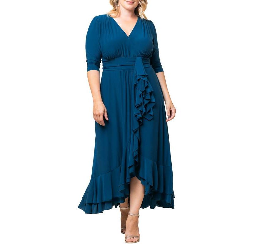 Womens Plus Size Veronica Ruffle Evening Gown