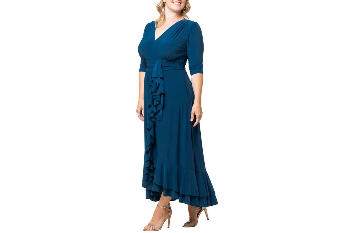 Womens Plus Size Veronica Ruffle Evening Gown