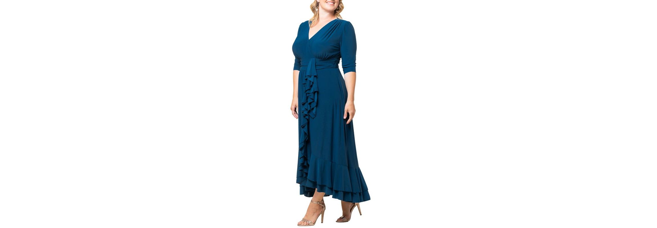 Womens Plus Size Veronica Ruffle Evening Gown