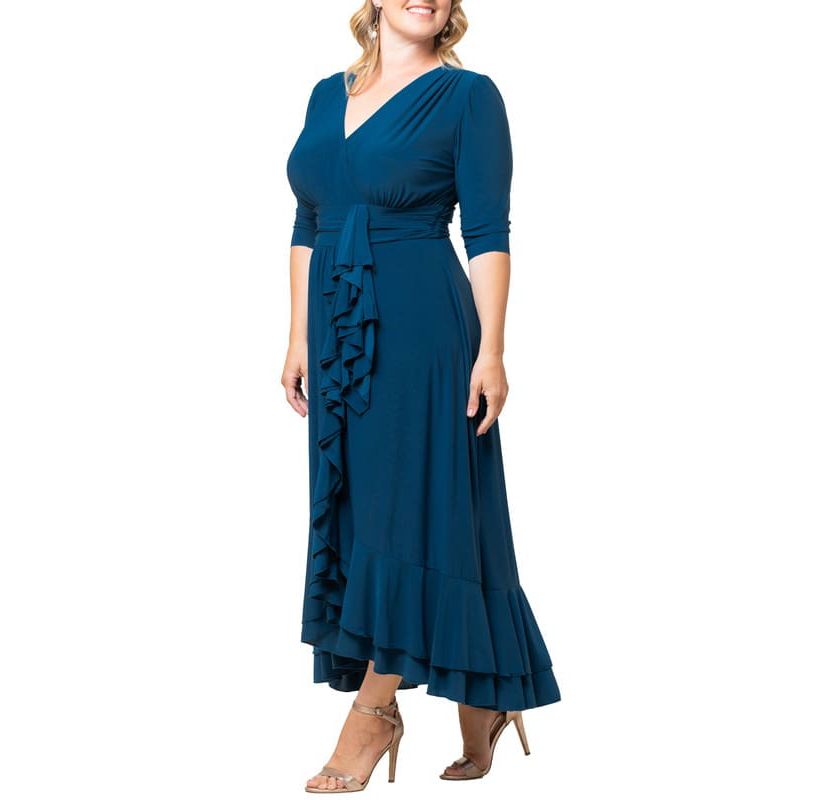 Womens Plus Size Veronica Ruffle Evening Gown