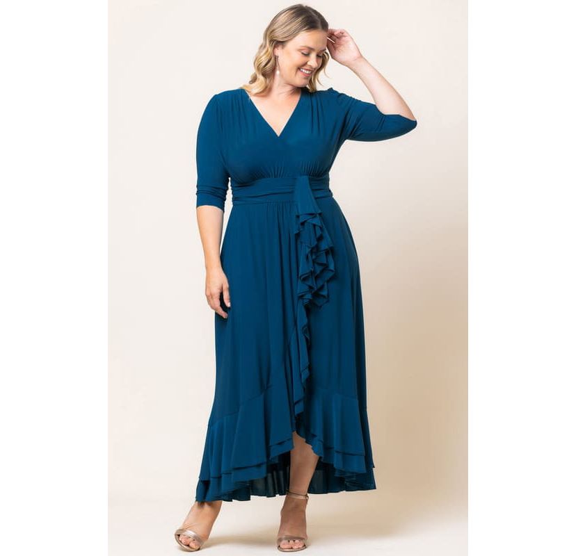 Womens Plus Size Veronica Ruffle Evening Gown