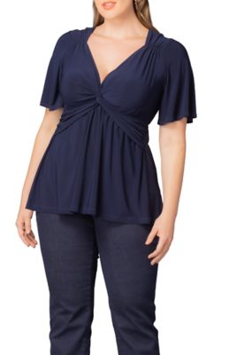 KIYONNA Women's Plus Size Abby Twist Front Top, Navy Blue, 5X