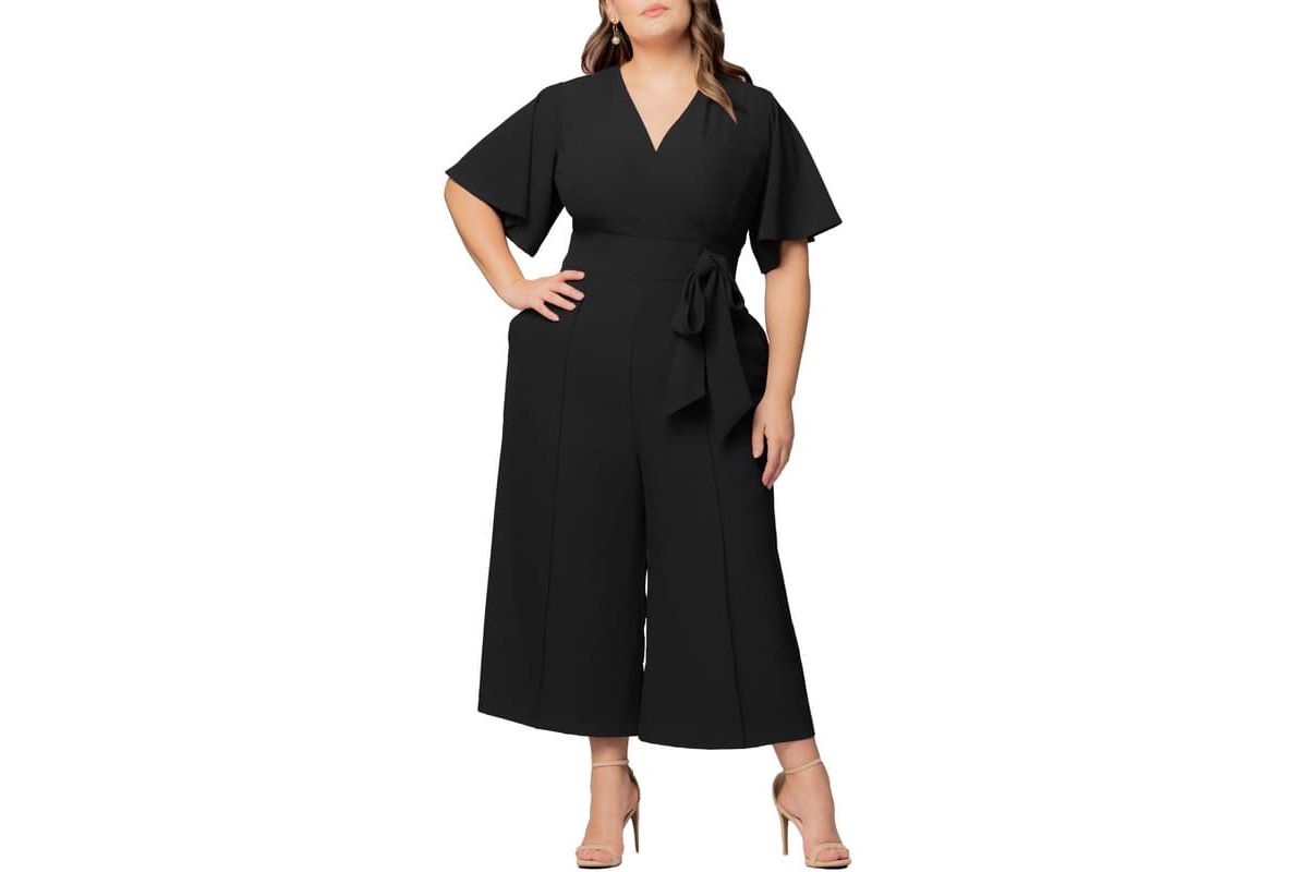 Womens Plus Size Evelyn Cropped Wide Leg Jumpsuit