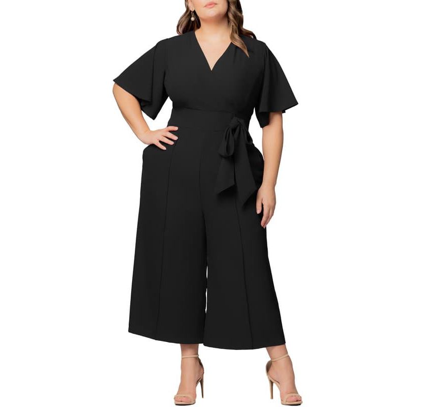 Womens Plus Size Evelyn Cropped Wide Leg Jumpsuit