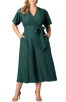 KIYONNA Women's Plus Size Evelyn Cropped Wide Leg Jumpsuit, Green, 5X