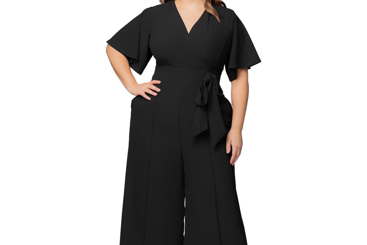 Womens Plus Size Evelyn Cropped Wide Leg Jumpsuit