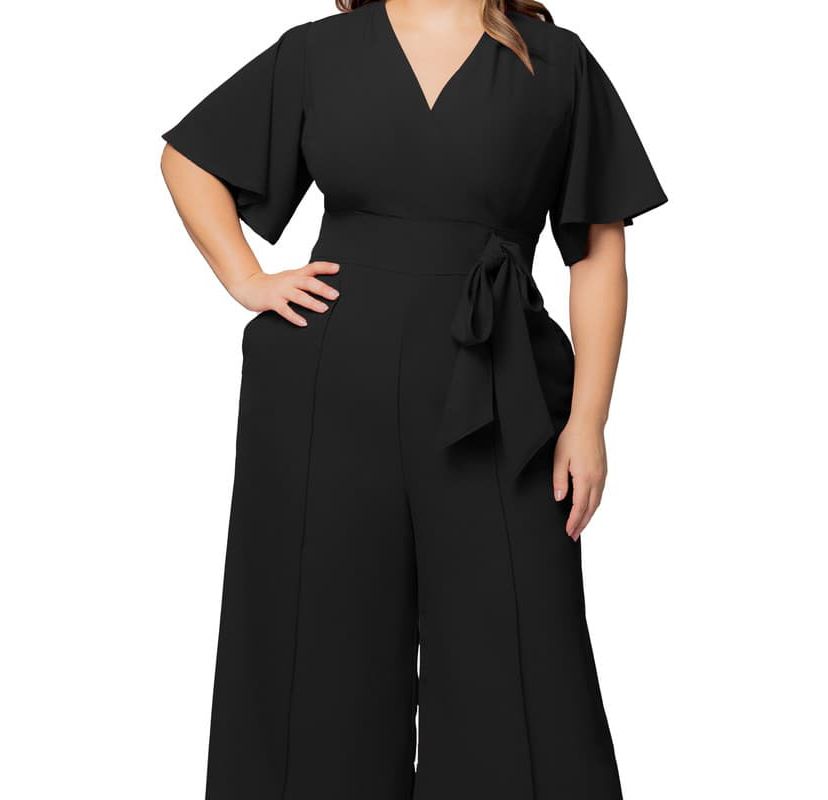 Womens Plus Size Evelyn Cropped Wide Leg Jumpsuit