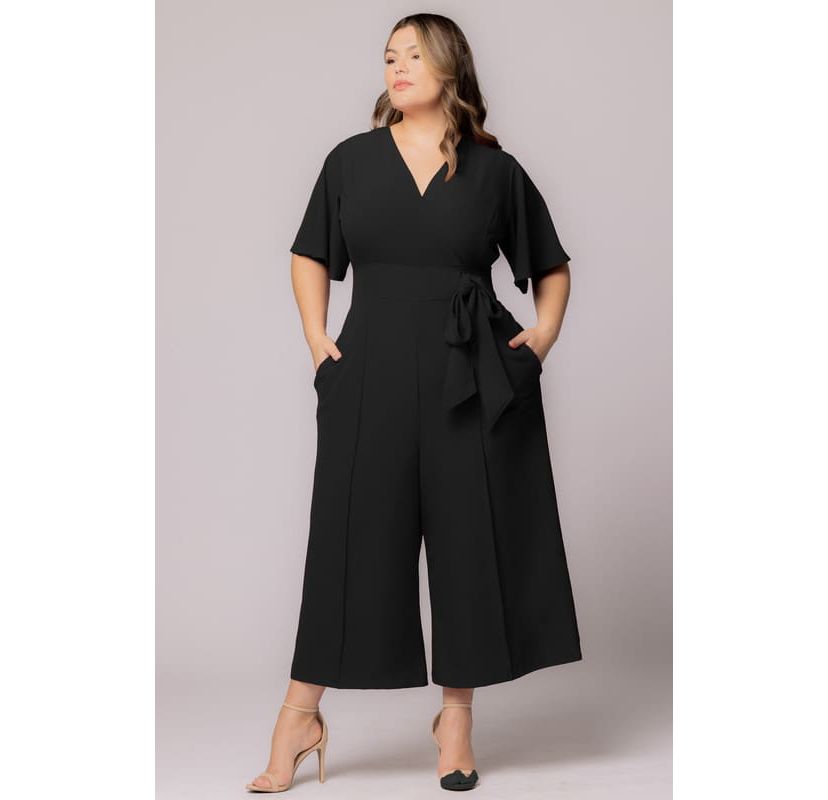 Womens Plus Size Evelyn Cropped Wide Leg Jumpsuit