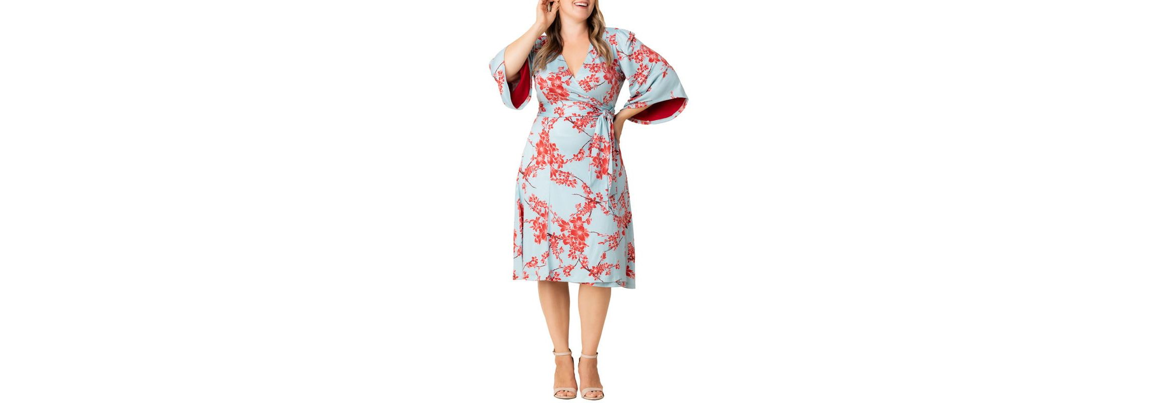 Womens Plus Size Gemini Wrap Dress with Contrast Lined Sleeves