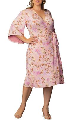 KIYONNA Women's Plus Size Gemini Wrap Dress with Contrast Lined Sleeves, Peach, 2X