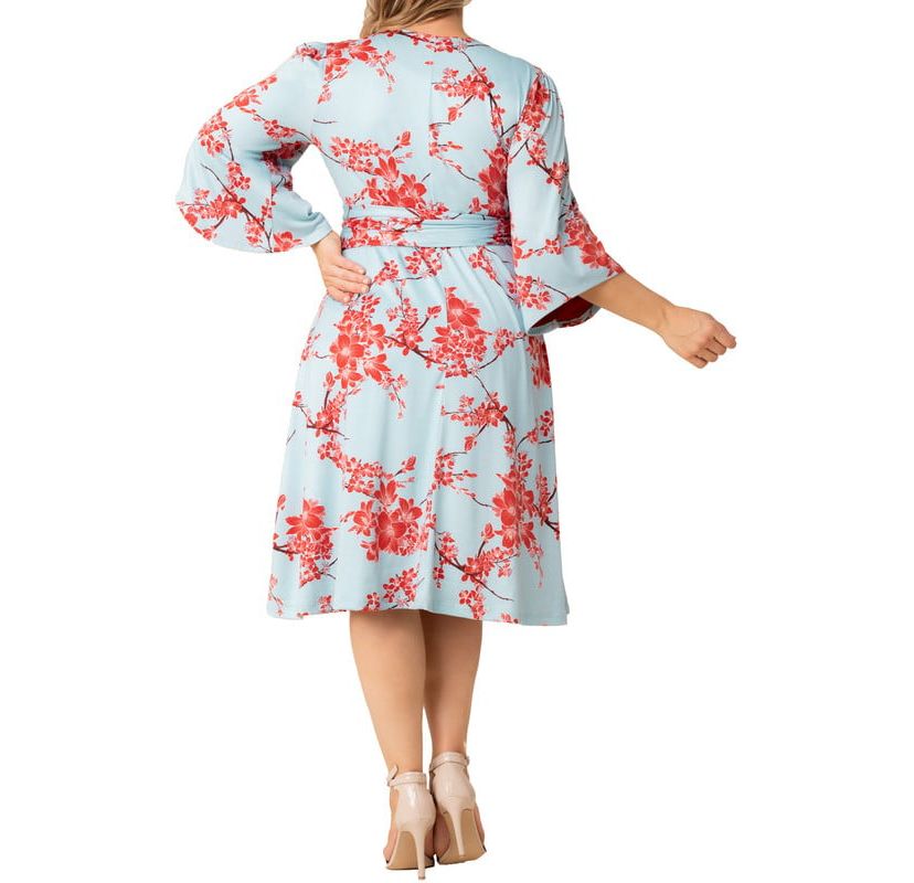 Womens Plus Size Gemini Wrap Dress with Contrast Lined Sleeves