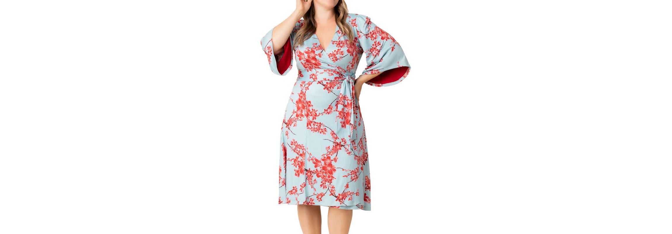 Womens Plus Size Gemini Wrap Dress with Contrast Lined Sleeves