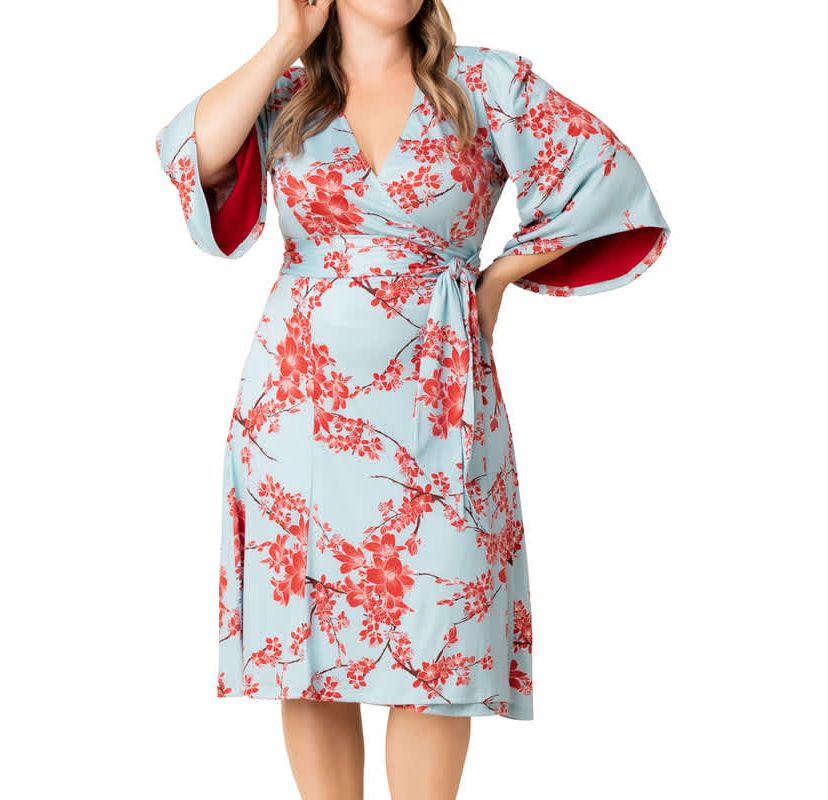 Womens Plus Size Gemini Wrap Dress with Contrast Lined Sleeves