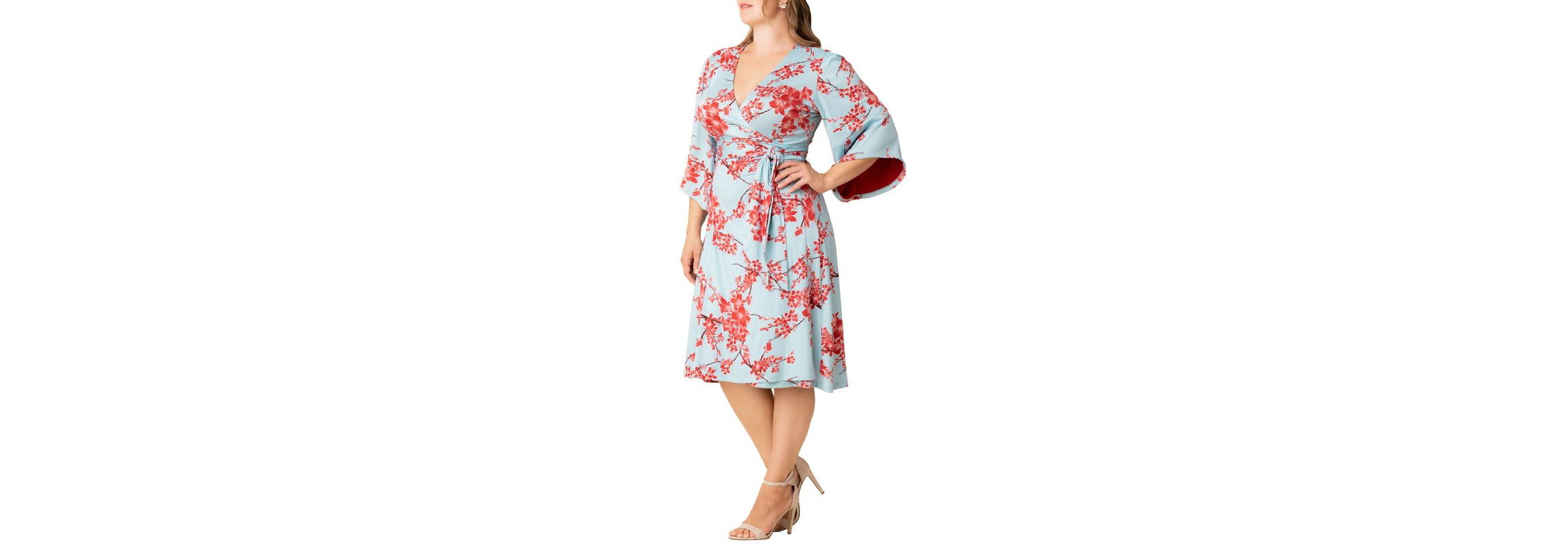 Womens Plus Size Gemini Wrap Dress with Contrast Lined Sleeves