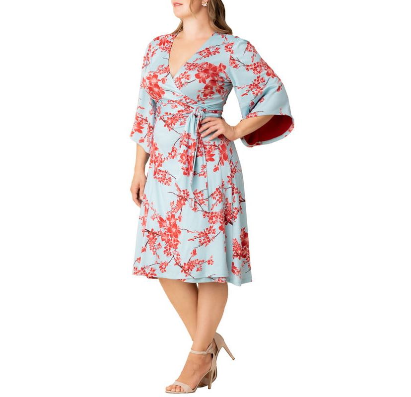 Womens Plus Size Gemini Wrap Dress with Contrast Lined Sleeves