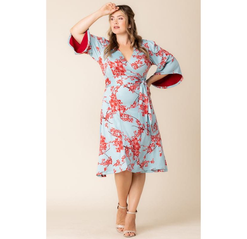 Womens Plus Size Gemini Wrap Dress with Contrast Lined Sleeves