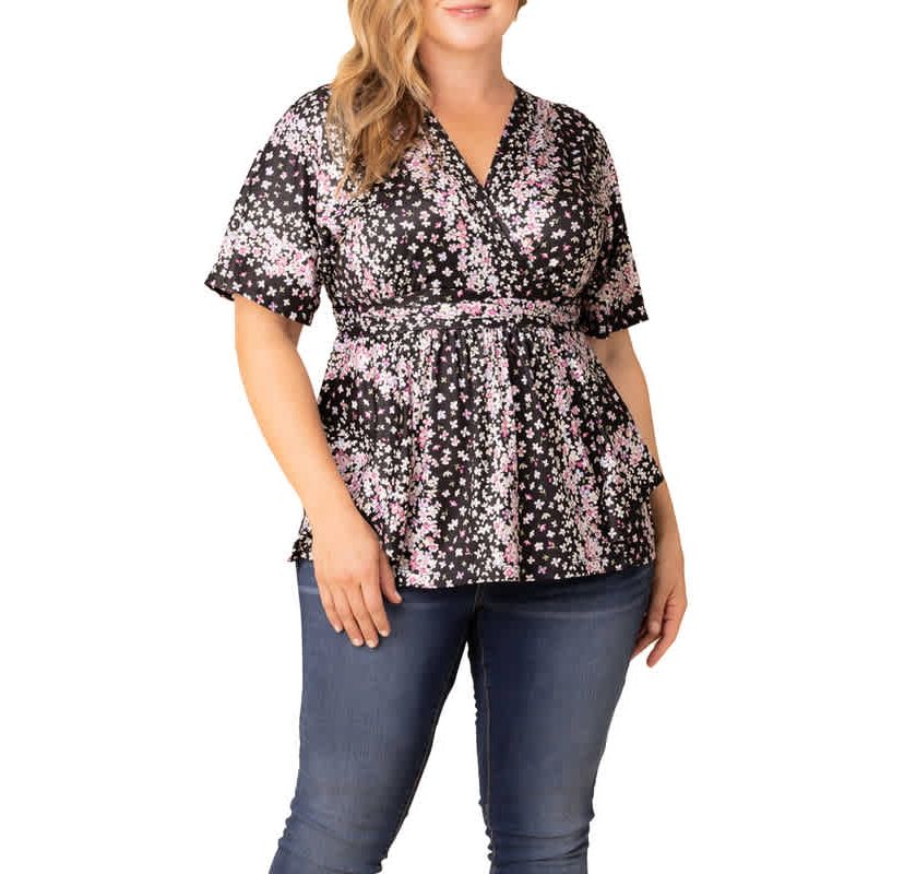 Womens Plus Size Encore Print V-Neck Top
