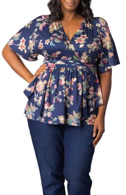KIYONNA Women's Plus Size Encore Print Top, Navy Blue, 2X