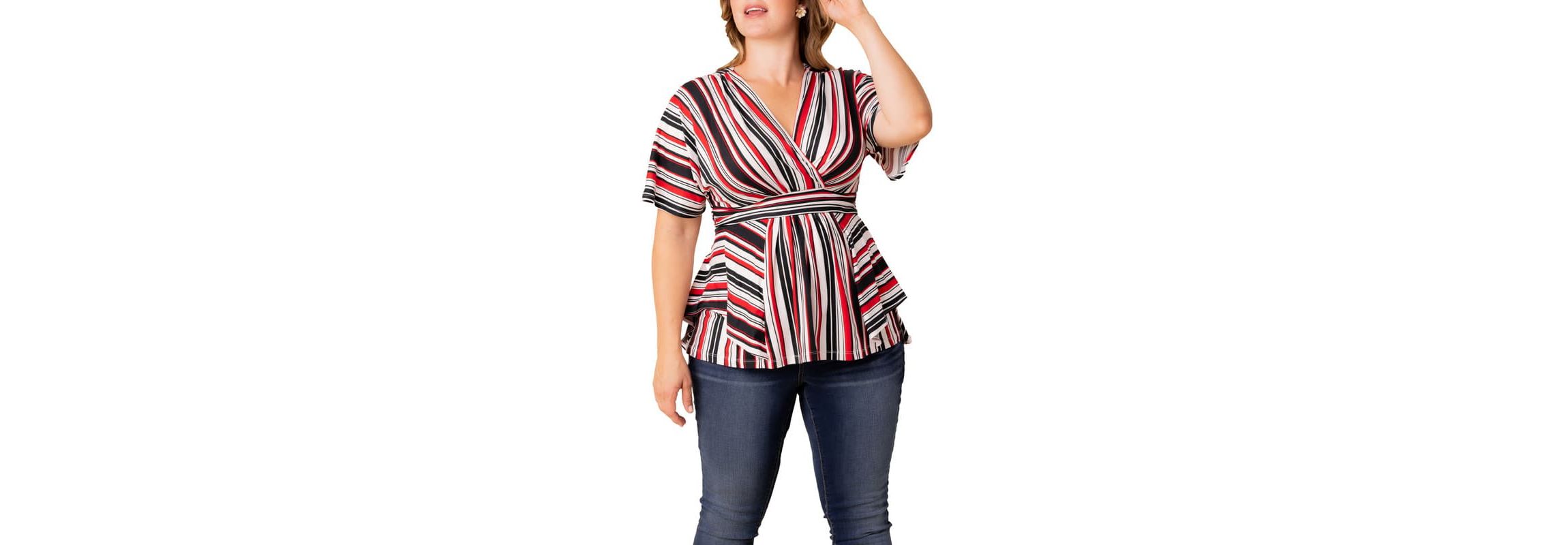 Womens Plus Size Boulevard V-Neck Stripe Top
